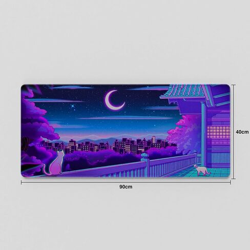 [Thekapco x Ilustrata] Nekomancer XXL Gaming Mouse Pad 35.43x15.75 inch 90x40 cm, Non-Slip Rubber Base Anime Mousepad, Premium-Textured Cloth Desk Mat with Stitched Edge for Gaming Office Home in Saudi Arabia