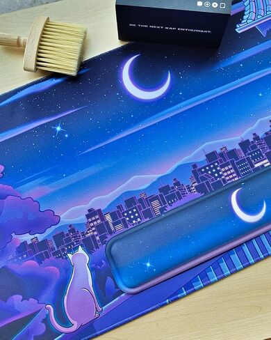[Thekapco x Ilustrata] Nekomancer XXL Gaming Mouse Pad 35.43x15.75 inch 90x40 cm, Non-Slip Rubber Base Anime Mousepad, Premium-Textured Cloth Desk Mat with Stitched Edge for Gaming Office Home in Saudi Arabia