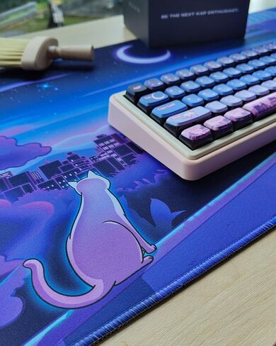 [Thekapco x Ilustrata] Nekomancer XXL Gaming Mouse Pad 35.43x15.75 inch 90x40 cm, Non-Slip Rubber Base Anime Mousepad, Premium-Textured Cloth Desk Mat with Stitched Edge for Gaming Office Home in Saudi Arabia