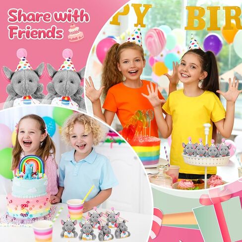 24 Pcs Birthday Mini Elephant Stuffed Animals Small Plush Elephant Keychains Set with Birthday Hats Birthday Mini Stuffed Animals Keychains Bulk for Party Favor in Saudi Arabia