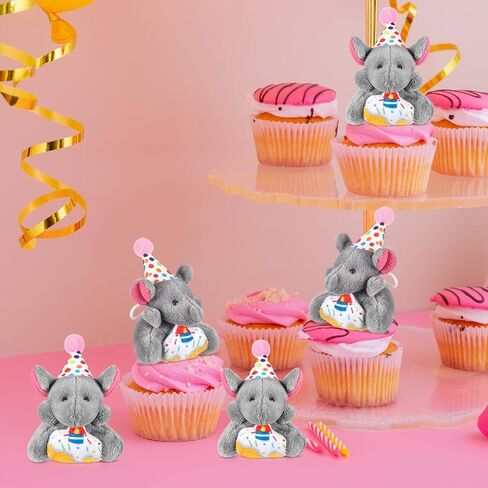 24 Pcs Birthday Mini Elephant Stuffed Animals Small Plush Elephant Keychains Set with Birthday Hats Birthday Mini Stuffed Animals Keychains Bulk for Party Favor in Saudi Arabia