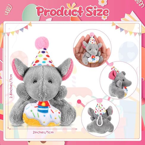 24 Pcs Birthday Mini Elephant Stuffed Animals Small Plush Elephant Keychains Set with Birthday Hats Birthday Mini Stuffed Animals Keychains Bulk for Party Favor in Saudi Arabia