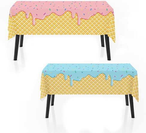 2 Pack Ice Cream Tablecloth for Party Supplies, 10.8x5.4 Inch Sweet Dessert Theme Disposable Plastic Table Cover for Kids Birthday, Summer Party Decor for Girls and Boys in Saudi Arabia