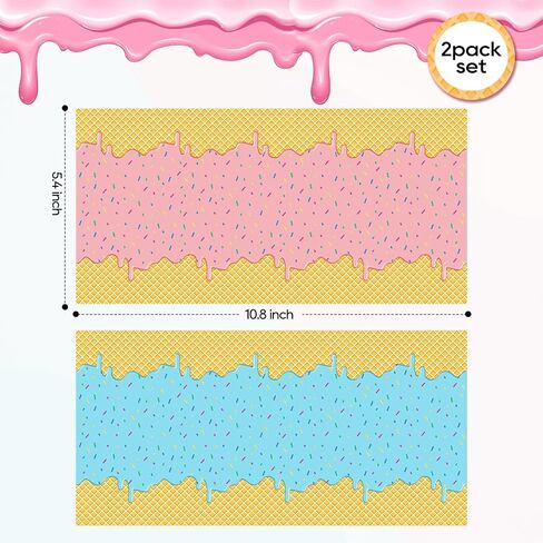 2 Pack Ice Cream Tablecloth for Party Supplies, 10.8x5.4 Inch Sweet Dessert Theme Disposable Plastic Table Cover for Kids Birthday, Summer Party Decor for Girls and Boys in Saudi Arabia