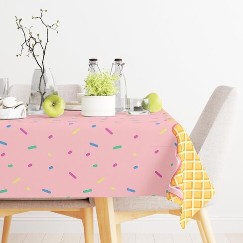 2 Pack Ice Cream Tablecloth for Party Supplies, 10.8x5.4 Inch Sweet Dessert Theme Disposable Plastic Table Cover for Kids Birthday, Summer Party Decor for Girls and Boys in Saudi Arabia