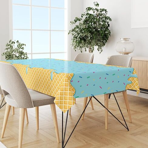 2 Pack Ice Cream Tablecloth for Party Supplies, 10.8x5.4 Inch Sweet Dessert Theme Disposable Plastic Table Cover for Kids Birthday, Summer Party Decor for Girls and Boys in Saudi Arabia