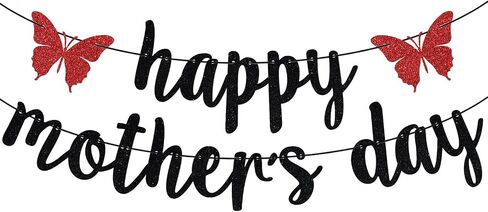 Black Glitter Happy Mother's Day Banner, Feliz Dia Mama/Feliz Dia De Las Madres, Mother's Day Party Decorations Supplies in Saudi Arabia