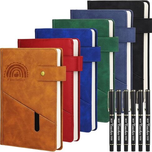 6 Sets 2025 Teacher Appreciation Week Gifts in Bulk Hardcover A5 Leather Notebooks with Pen Teachers' Day Gifts Journal Notepads Thank You Present Office Supplies(Rainbow Style) in Saudi Arabia