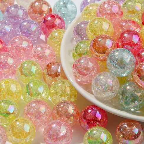 16mm Crackle Acrylic Beads Plated AB Color Explosion Pattern Decorative Beads for Jewelry Making Handmade DIY Bracelet, Charms Keychain Craft Supplies(ab Ccrack) in Saudi Arabia