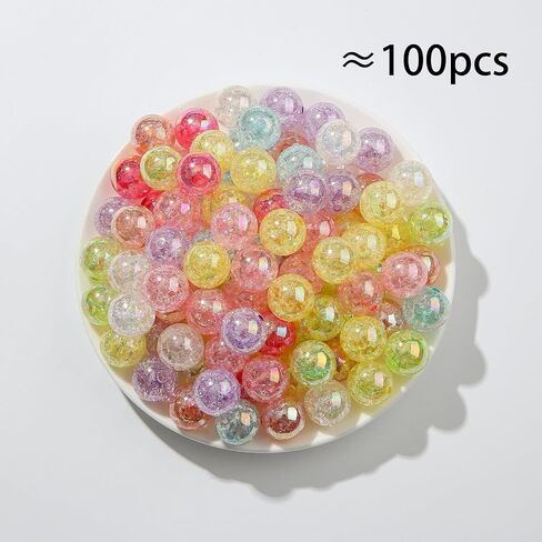 16mm Crackle Acrylic Beads Plated AB Color Explosion Pattern Decorative Beads for Jewelry Making Handmade DIY Bracelet, Charms Keychain Craft Supplies(ab Ccrack) in Saudi Arabia