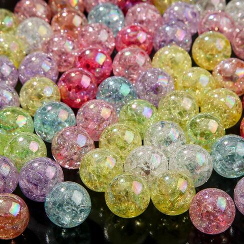 16mm Crackle Acrylic Beads Plated AB Color Explosion Pattern Decorative Beads for Jewelry Making Handmade DIY Bracelet, Charms Keychain Craft Supplies(ab Ccrack) in Saudi Arabia