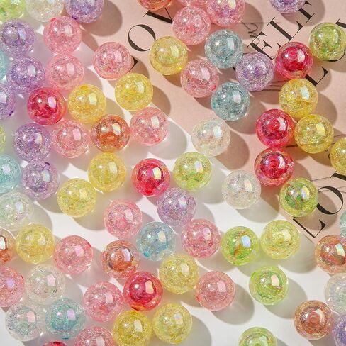 16mm Crackle Acrylic Beads Plated AB Color Explosion Pattern Decorative Beads for Jewelry Making Handmade DIY Bracelet, Charms Keychain Craft Supplies(ab Ccrack) in Saudi Arabia