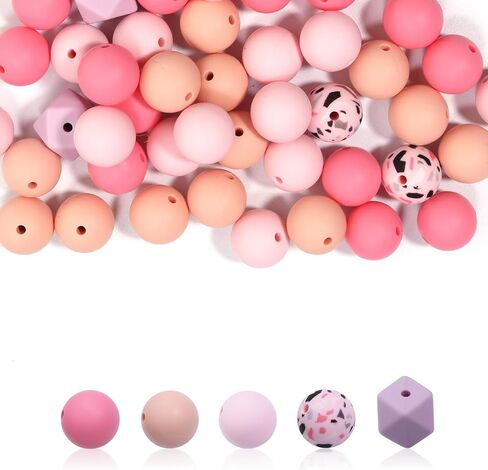 49PCS Silicone Beads for Pens Bulk Bead for Keychain Making 15mm Rubber Round Silicone Beads for DIY Crafts Bracelets and Necklaces（Black White） in Saudi Arabia