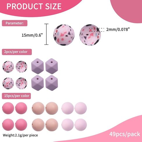 49PCS Silicone Beads for Pens Bulk Bead for Keychain Making 15mm Rubber Round Silicone Beads for DIY Crafts Bracelets and Necklaces（Black White） in Saudi Arabia