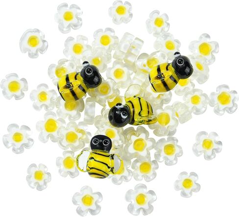 Ornaland 54 PCS Lampwork Glass Beads Daisy Flower Beads Bee Beads Beads Glass Beads for Jewelry Making Bracelets Strains Rosy (Bee Daisy Flower) in Kuwait