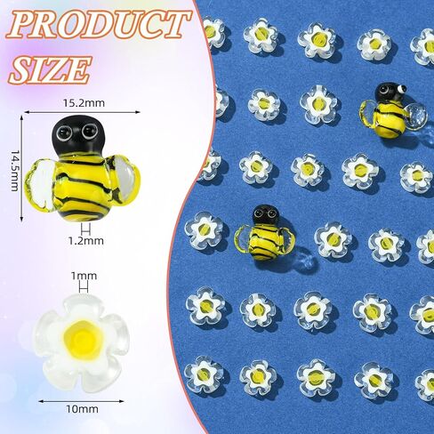 Ornaland 54 PCS Lampwork Glass Beads Daisy Flower Beads Bee Beads Beads Glass Beads for Jewelry Making Bracelets Strains Rosy (Bee Daisy Flower) in Kuwait