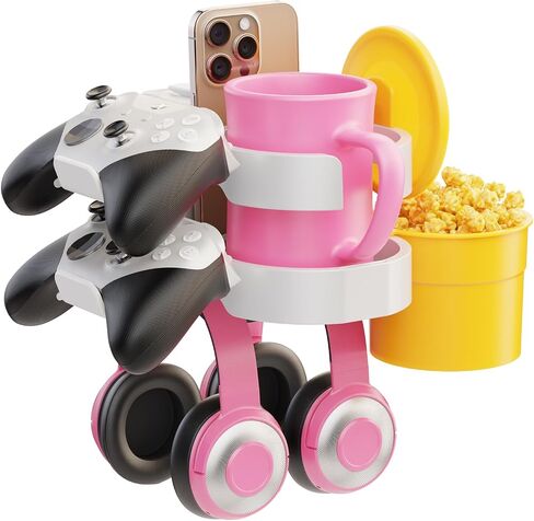 7-in-1 Desk Cup Holder - EURPMASK Desk Organizer with Headphone Holder, Controller Holder, Snack Bucket, and Phone Holder, Clamp-On Desk Accessory with Sturdy Large Storage, Easy to Install, Black in Saudi Arabia