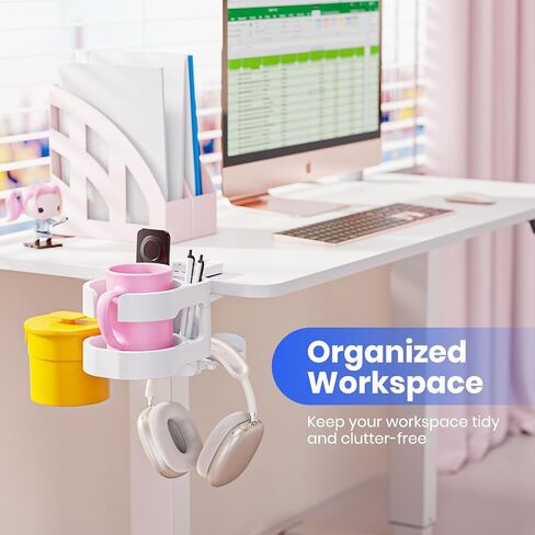 7-in-1 Desk Cup Holder - EURPMASK Desk Organizer with Headphone Holder, Controller Holder, Snack Bucket, and Phone Holder, Clamp-On Desk Accessory with Sturdy Large Storage, Easy to Install, Black in Saudi Arabia