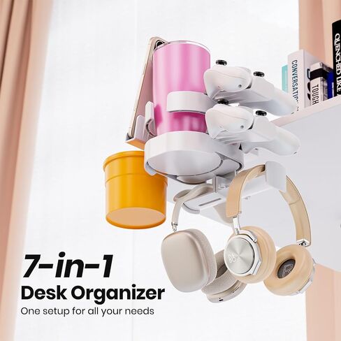 7-in-1 Desk Cup Holder - EURPMASK Desk Organizer with Headphone Holder, Controller Holder, Snack Bucket, and Phone Holder, Clamp-On Desk Accessory with Sturdy Large Storage, Easy to Install, Black in Saudi Arabia
