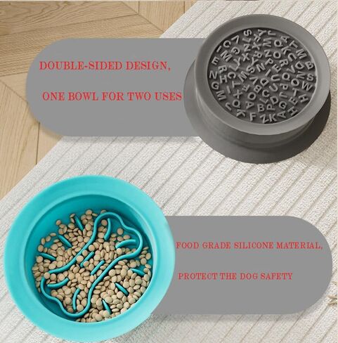 2 in 1 Slow Feeder Dog Bowl, Double Sided Dog Feeding Bowls Silicone Cats Slow Feeder Lick Mat Cat Lick Pad for Dry Food, Wet Food and Raw Food, Prevents Overfeeding for Small Medium Large Dogs in Saudi Arabia