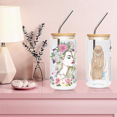 CRASHOT UV DTF Cup Wraps for 16 OZ - 10 Sheets Butterfly UV DTF for Glass, Tumbler, Sunflower Girl Floral Flower Design, Self Affirmation Inspirational Waterproof Rub on Transfer in Kuwait