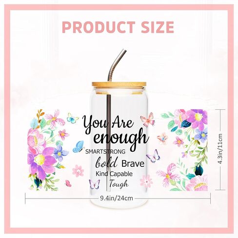 CRASHOT UV DTF Cup Wraps for 16 OZ - 10 Sheets Butterfly UV DTF for Glass, Tumbler, Sunflower Girl Floral Flower Design, Self Affirmation Inspirational Waterproof Rub on Transfer in Kuwait