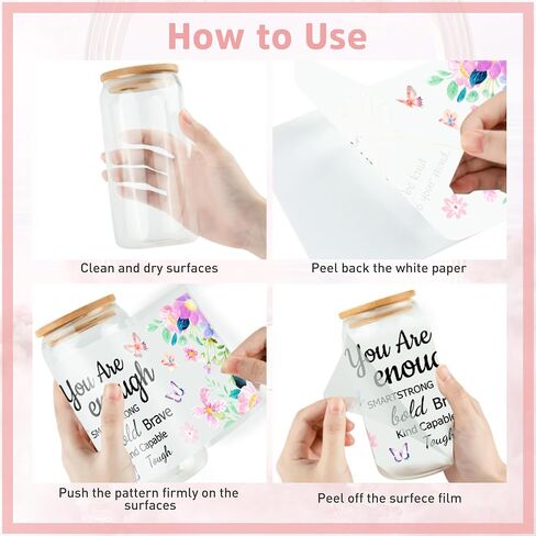 CRASHOT UV DTF Cup Wraps for 16 OZ - 10 Sheets Butterfly UV DTF for Glass, Tumbler, Sunflower Girl Floral Flower Design, Self Affirmation Inspirational Waterproof Rub on Transfer in Kuwait