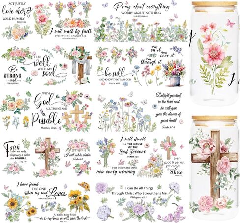 CRASHOT UV DTF Cup Wraps for 16 OZ - 10 Sheets Butterfly UV DTF for Glass, Tumbler, Sunflower Girl Floral Flower Design, Self Affirmation Inspirational Waterproof Rub on Transfer in Kuwait