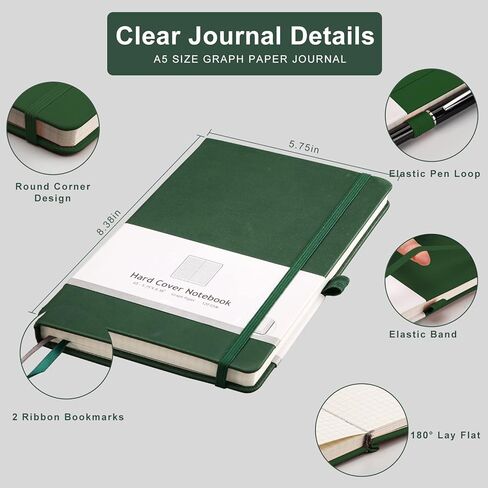 AHGXG Dotted Bullet Grid Journal 2 Pack - A5 Dot Grid Notebook Softcover, Medium 5.75'' × 8.38'', 320 Numbered Pages, 120gsm Thick Dotted Paper, Soft Leather Cover (Black Green) in Kuwait