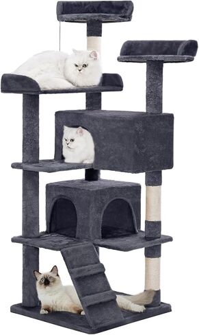 Made4Pets Cat Tree Tower 56in Cat Tower for Indoor Cats Kitten Tree Multi-Level Cat Tree with 2 Condo Furniture Activity Center with Scratching Posts Funny Toys Kittens Pet Play House, Dark Grey in Kuwait