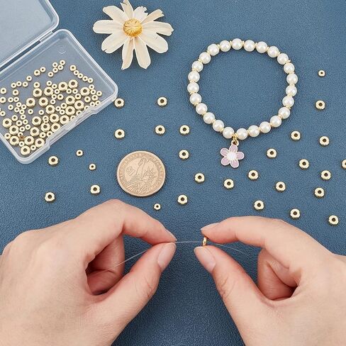 Beebeecraft 150Pcs 3 Size Flat Round Rondelle Spacer Beads 18K Gold Plated Disc Loose Jewelry Making Beads for DIY Bracelet Earring Necklace in Saudi Arabia
