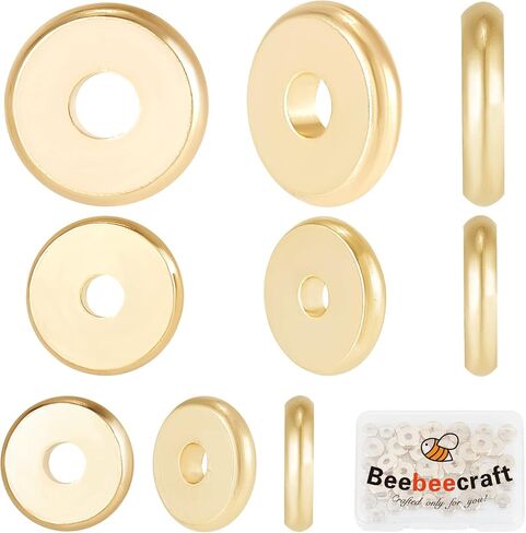 Beebeecraft 150Pcs 3 Size Flat Round Rondelle Spacer Beads 18K Gold Plated Disc Loose Jewelry Making Beads for DIY Bracelet Earring Necklace in Saudi Arabia