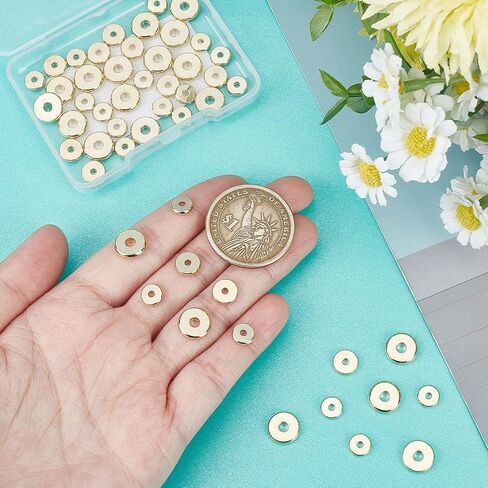 Beebeecraft 150Pcs 3 Size Flat Round Rondelle Spacer Beads 18K Gold Plated Disc Loose Jewelry Making Beads for DIY Bracelet Earring Necklace in Saudi Arabia