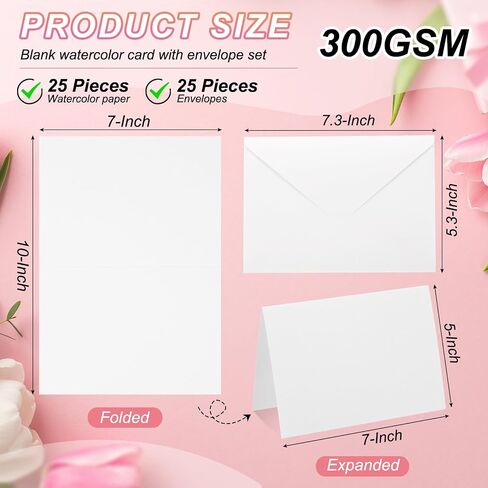 PATIKIL 25 Sets Pure Cotton Watercolor Cards 140lb/300 GSM Postcards with Envelopes for Art Painting Creative Thank Notes, 5x7 Inch Foldable Size(White Box) in Saudi Arabia