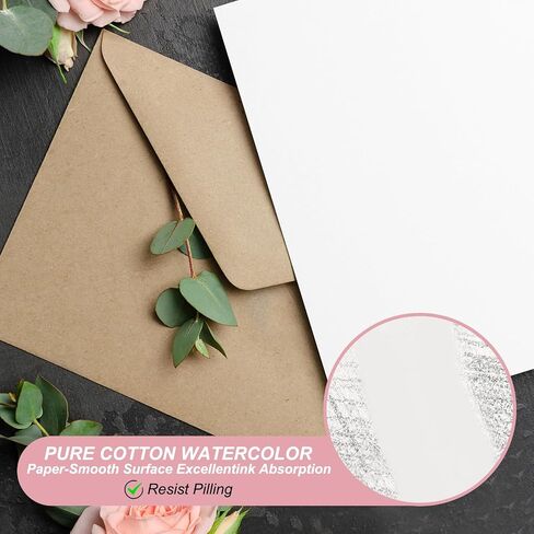 PATIKIL 25 Sets Pure Cotton Watercolor Cards 140lb/300 GSM Postcards with Envelopes for Art Painting Creative Thank Notes, 5x7 Inch Foldable Size(White Box) in Saudi Arabia