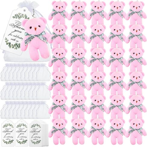 Wettarn 30 Sets Bear Baby Shower Favors Small Bears Bulk Tiny Plush Bears 4.72 Inch Little Bears with Thank You Tags and Mesh Bags Mini Stuffed Animals for DIY Keychain Birthday Decorations(Brown) in Saudi Arabia
