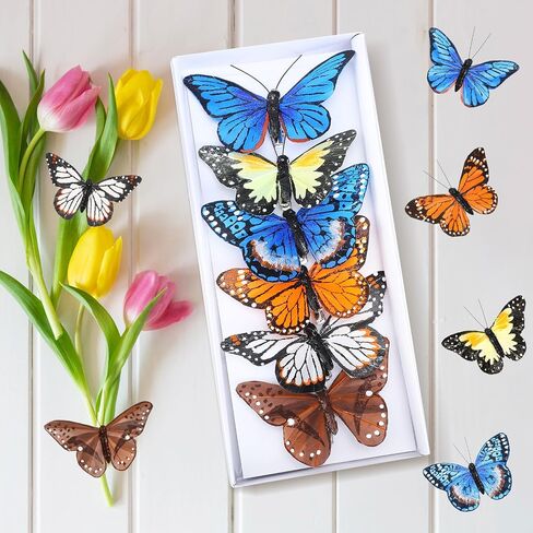 12PCS Colorful Butterfly Hair Clips - Monarch Feather Decorations for Halloween, Weddings, Garlands, Home Party Supplies in Kuwait