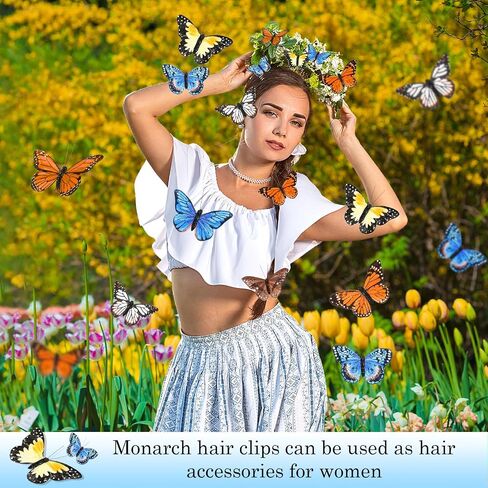 12PCS Colorful Butterfly Hair Clips - Monarch Feather Decorations for Halloween, Weddings, Garlands, Home Party Supplies in Kuwait