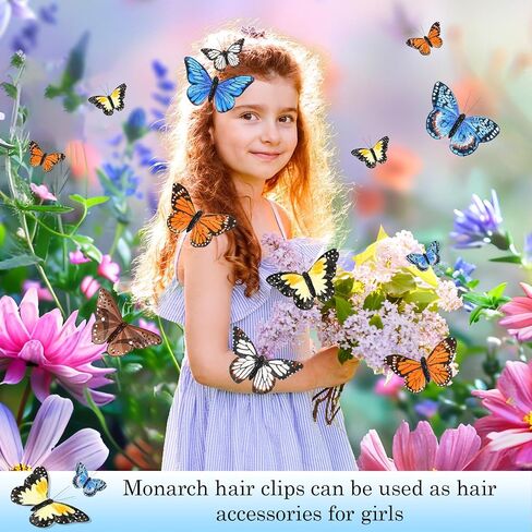 12PCS Colorful Butterfly Hair Clips - Monarch Feather Decorations for Halloween, Weddings, Garlands, Home Party Supplies in Kuwait