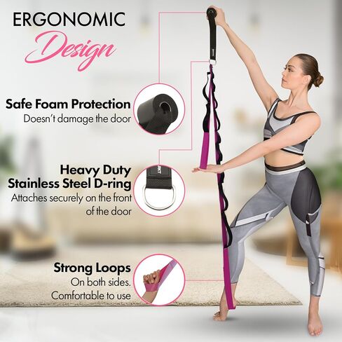 Yoga Strap with Loops and Door Anchor – Stretching Straps for Flexibility Training - Door Flexibility Trainer for All Levels – Yoga Bands for Stretching in Kuwait