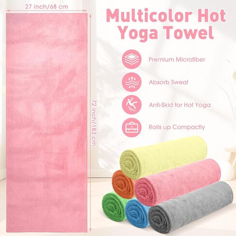 6 Pcs Yoga Towel Non Slip Hot Yoga Mat Towel Bulk Mat Sized 27" x 72" Microfiber Anti Slip Absorbent Multicolor Yoga Towel Wicking Pilates Towels for Women Men Hot Yoga, Pilates, Workout in Saudi Arabia