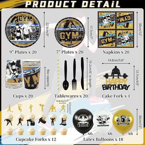 KEFAN Gym Party Decorations, Gym Birthday Party Supplies Packs, Weight Lifting Sports Fitness Party Supplies including HAPPY BIRTHDAY Banner, Plates, Balloons, Gym Party Set Serves 20 (Banner) in Saudi Arabia