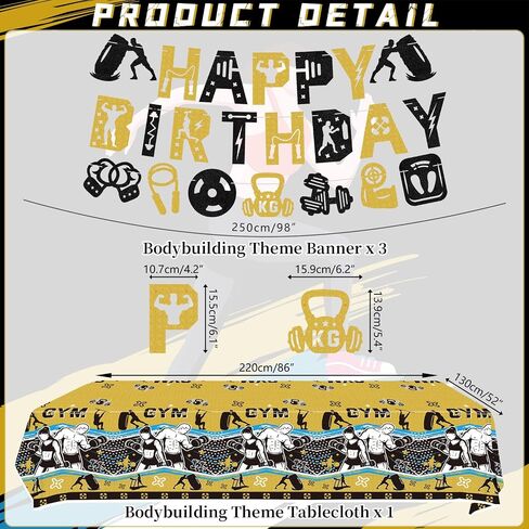 KEFAN Gym Party Decorations, Gym Birthday Party Supplies Packs, Weight Lifting Sports Fitness Party Supplies including HAPPY BIRTHDAY Banner, Plates, Balloons, Gym Party Set Serves 20 (Banner) in Saudi Arabia