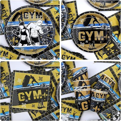 KEFAN Gym Party Decorations, Gym Birthday Party Supplies Packs, Weight Lifting Sports Fitness Party Supplies including HAPPY BIRTHDAY Banner, Plates, Balloons, Gym Party Set Serves 20 (Banner) in Saudi Arabia