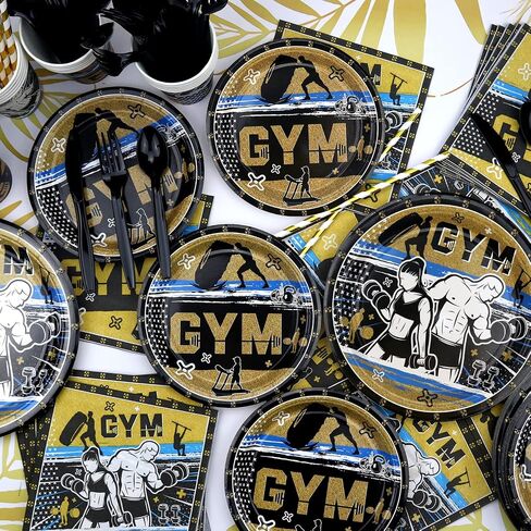 KEFAN Gym Party Decorations, Gym Birthday Party Supplies Packs, Weight Lifting Sports Fitness Party Supplies including HAPPY BIRTHDAY Banner, Plates, Balloons, Gym Party Set Serves 20 (Banner) in Saudi Arabia