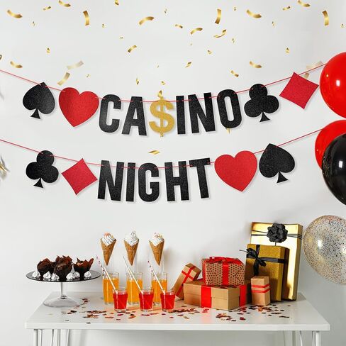 Sherr Poker Party Banner Pre-strung Poker Sign Banner Hanging Dice Garland for Game Night Bachelorette Theme Party Decorations Graduation Supplies (Bright Style) in Saudi Arabia