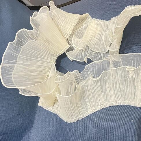 3 Yards Ruffle Pleated Chiffon Trim Two Layer Trimmer Dress Bag Decoration Tulle Fabric Applique Craft Sewing (Peach) in Kuwait