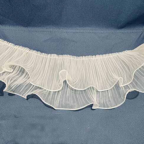 3 Yards Ruffle Pleated Chiffon Trim Two Layer Trimmer Dress Bag Decoration Tulle Fabric Applique Craft Sewing (Peach) in Kuwait