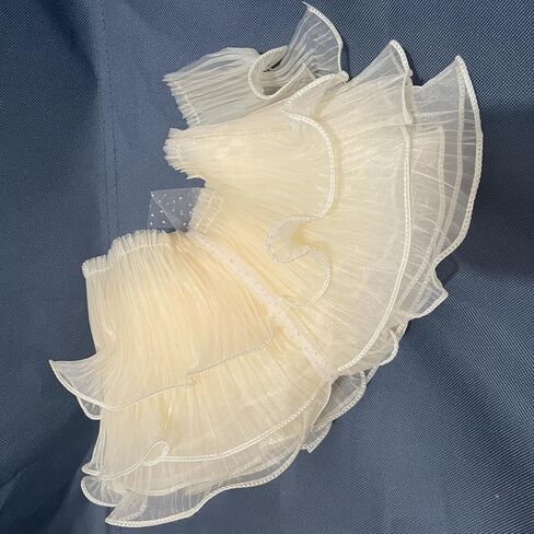 3 Yards Ruffle Pleated Chiffon Trim Two Layer Trimmer Dress Bag Decoration Tulle Fabric Applique Craft Sewing (Peach) in Kuwait