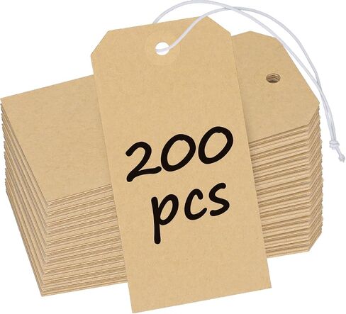 Uniclife 100 Pcs Kraft Tags Blank Shipping Tags with Elastic String Attached Hanging Paper Tags with Reinforced Eyelet Large Marking Tags Price Tags Inventory Label Tags, 4.7" x 2.36" in Kuwait